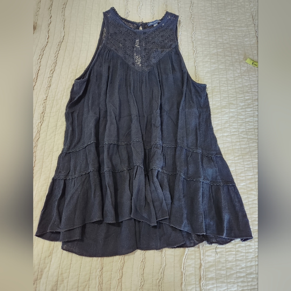 American Eagle Women's Flowy Sleeveless Top with Lace Detail, Size M, Black